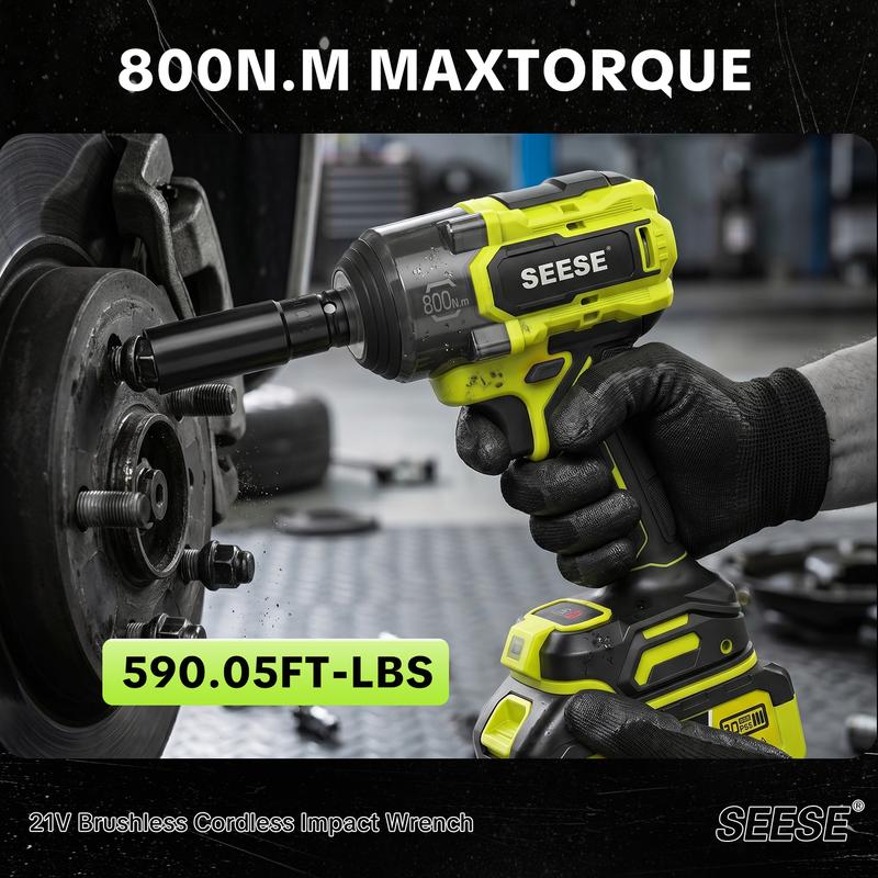 SEESE 21V Brushless Cordless Impact Wrench — 800N·m Kit